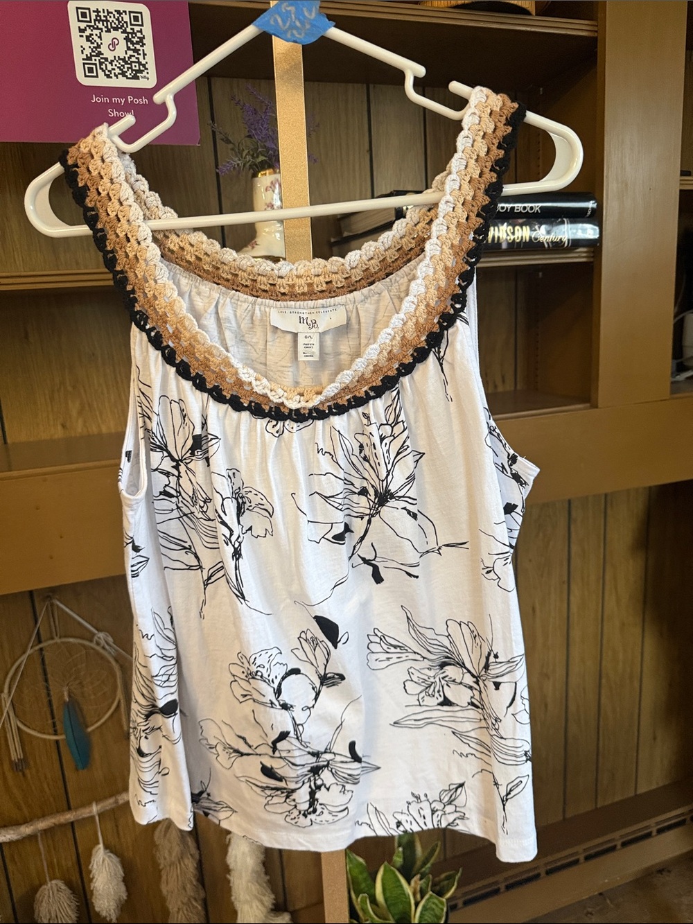 White Floral Tank and Crochet Trim